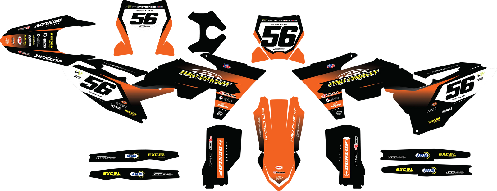 PROCIRCUIT BLACK & Orange TEAM GRAPHICS KIT.