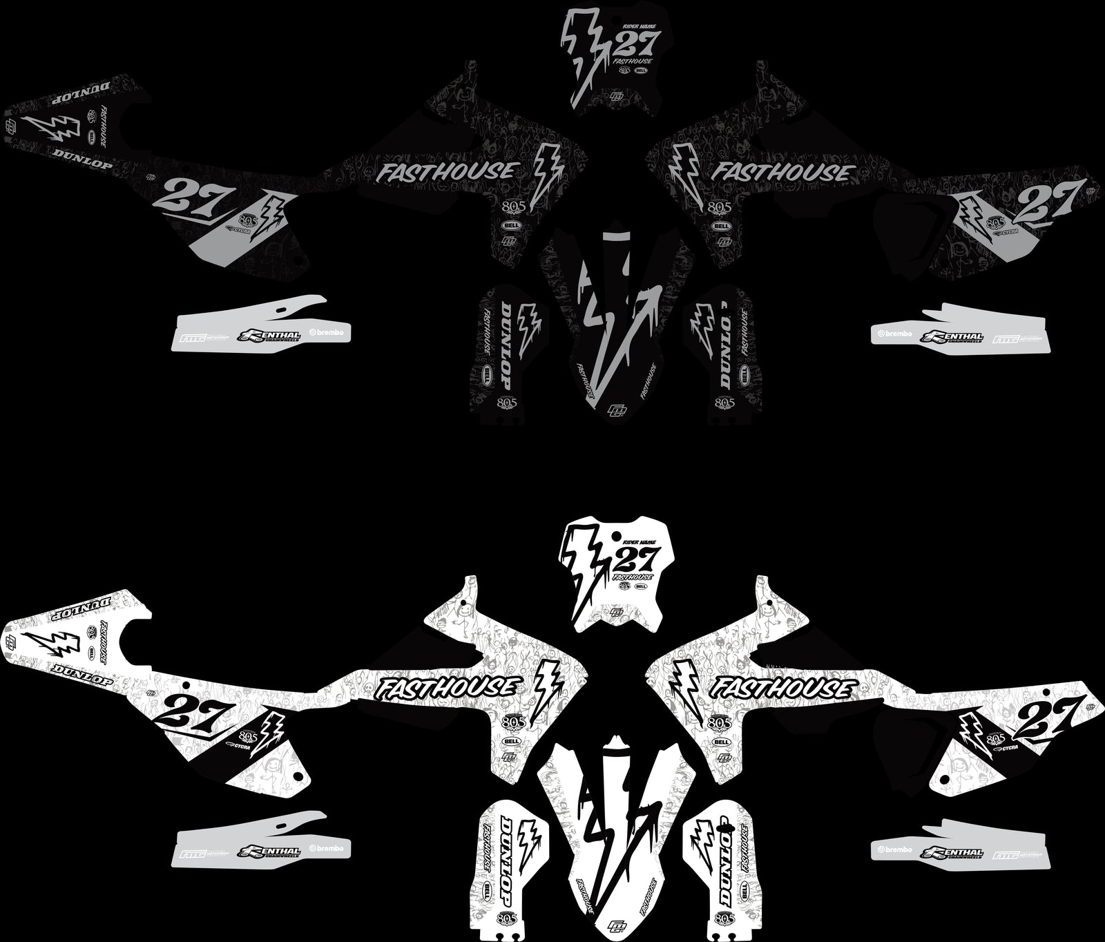 TRIUMPH FASTHOUSE DOODLE White VI GRAPHICS KIT. TF FACTORY MOTOCROSS GRAPHICS